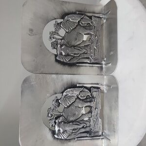 Metzke Vintage 1974 Silver Pewter Elephant Family Bookends